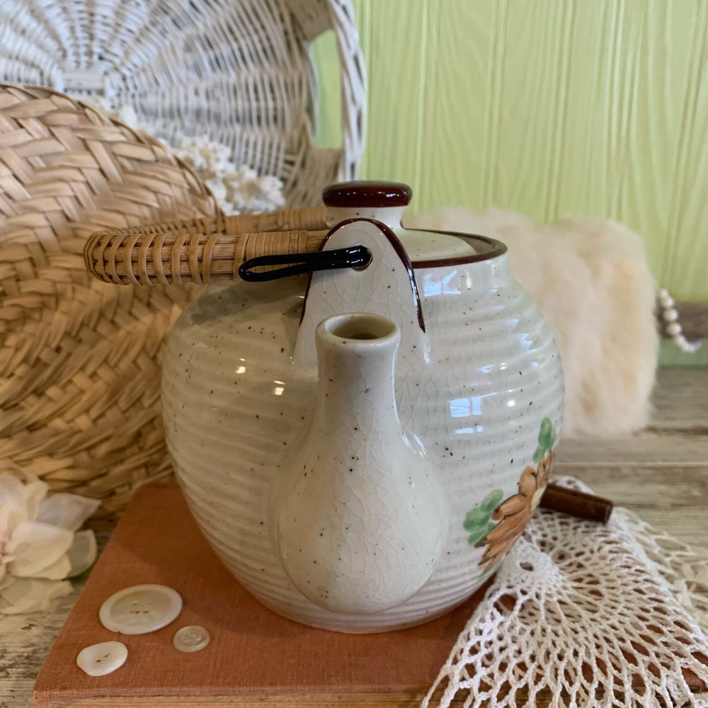 Vintage Wicker + Ceramic Floral Teapot 🫖 Unique Home Decor / Gift / Kitchen - Picture 3 of 10